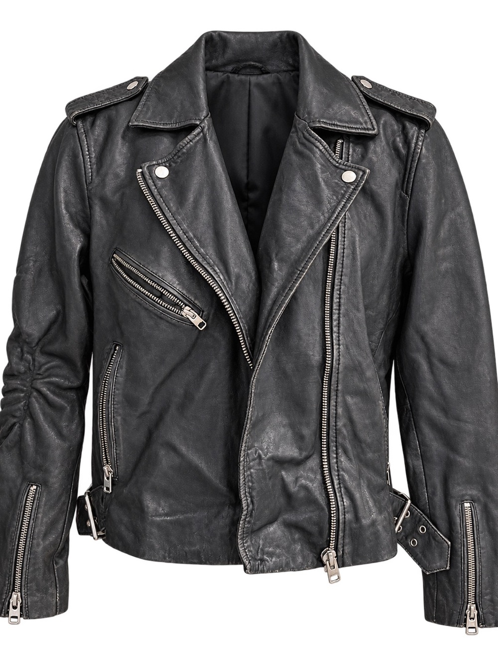 Topshop Black Genuine Lamb Leather Moto Biker Jacket Women’s US 10 - Picture 2 of 8